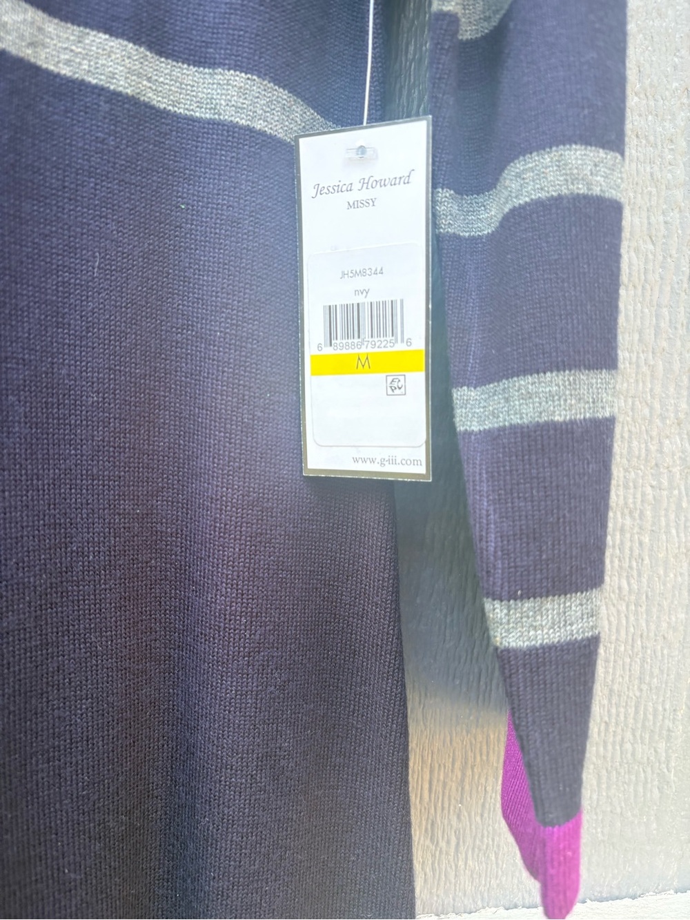 Jessica Howard  Navy Blue, Fuchsia Bright Pink & Gray Striped Knit Sweater Dress - Picture 6 of 12